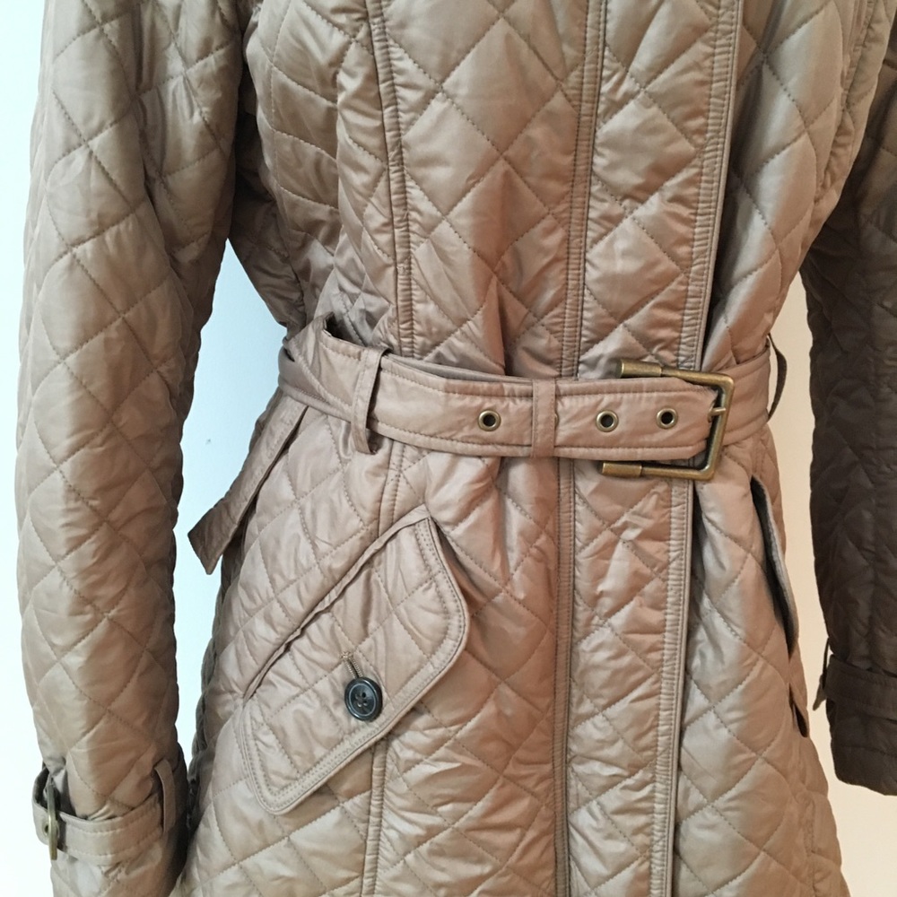 Coldwater Creek Tan Quilted Car Coat Funnel Neck - Picture 4 of 8